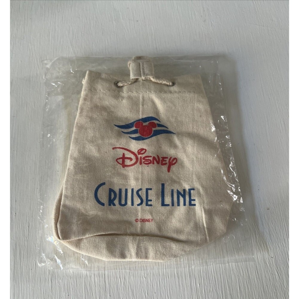 Disney Cruise Line Small Bag Pouch Round Canvas Drawstring Tote Mickey Logo New - Picture 4 of 10